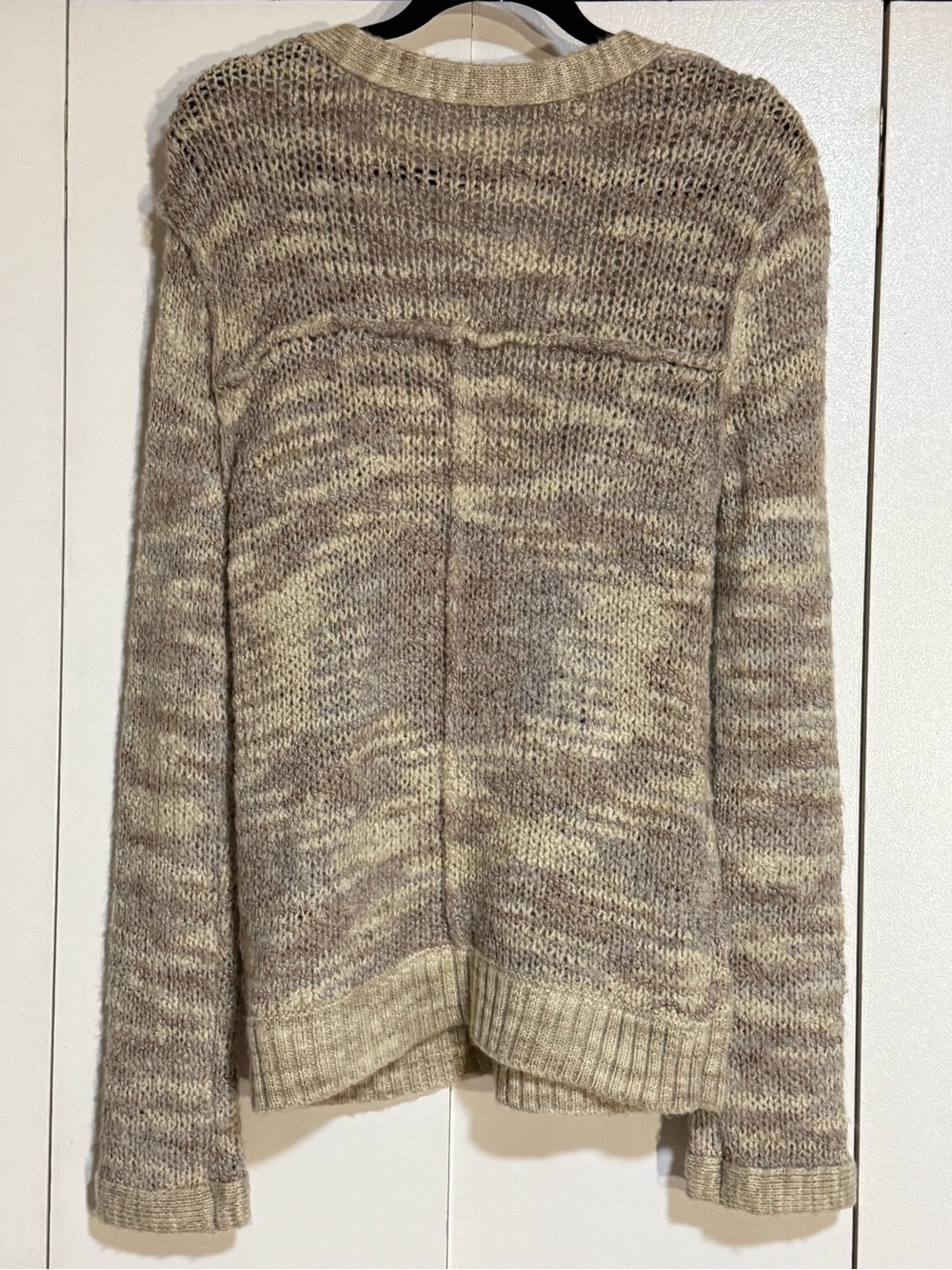 Free People Button Cardigan Sweater Beige Gray Alpaca Wool Marled V Neck Large - Picture 3 of 13